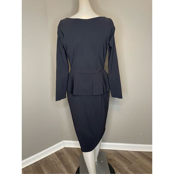 NWT Chiara Boni La Petite Robe Lila Mixed-Media Peplum Midi-Dress $695 - Picture 9 of 10